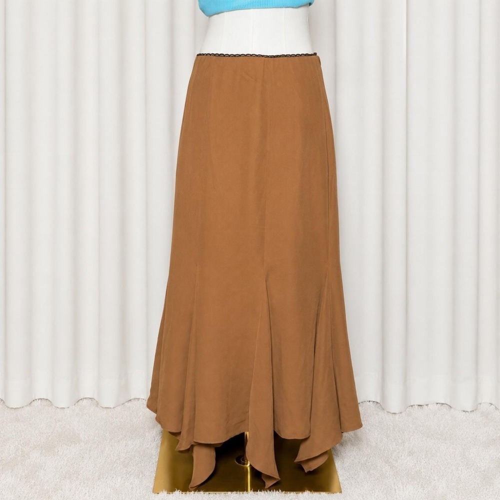 Vintage Y2K Brown Handkerchief Hem Maxi Skirt
